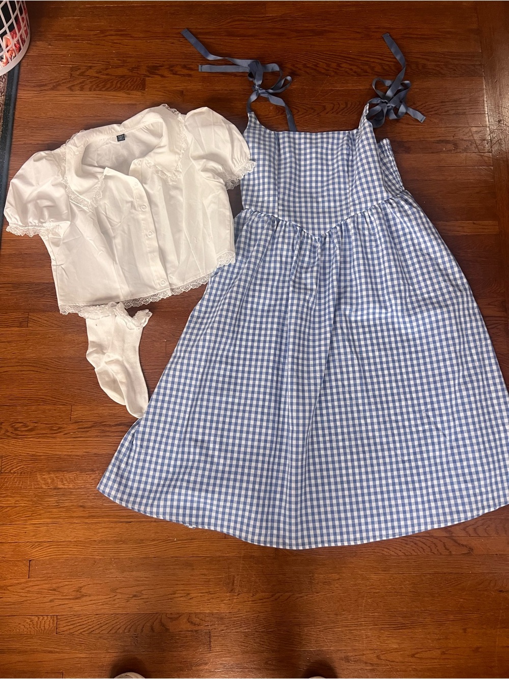 Women’s shein Dorothy costume Blue Gingham Dress with White Blouse and socks